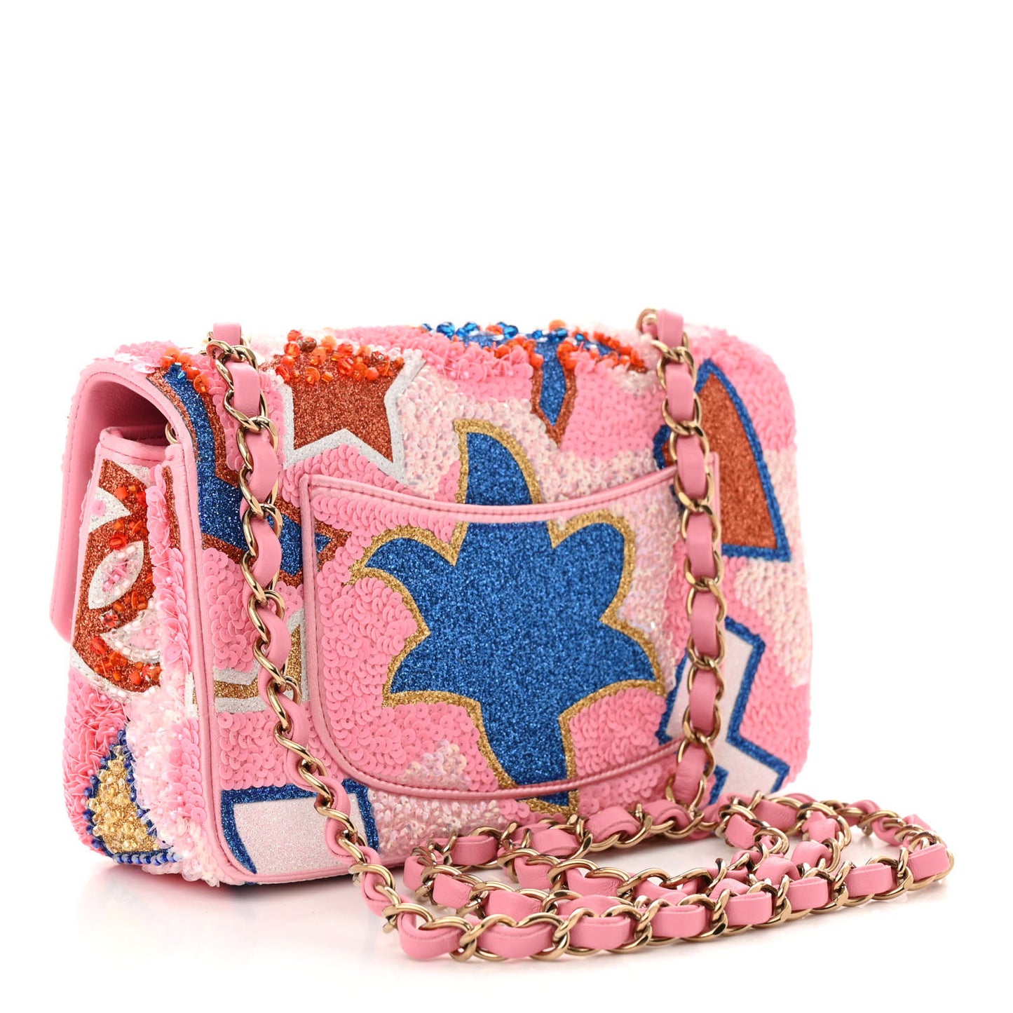 Satin Sequin Embellished Mini Rectangular Flap Pink White Blue Red