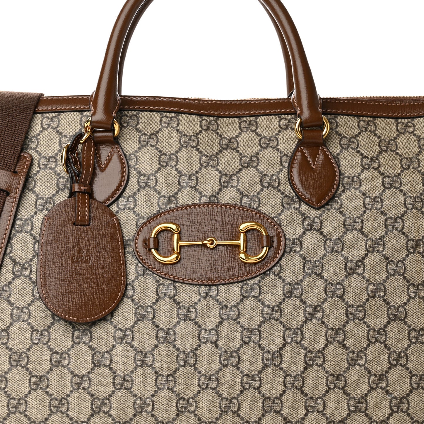 GG Supreme Monogram Azalea Calfskin Large Horsebit 1955 Duffle Bag Beige Ebony Brown Sugar