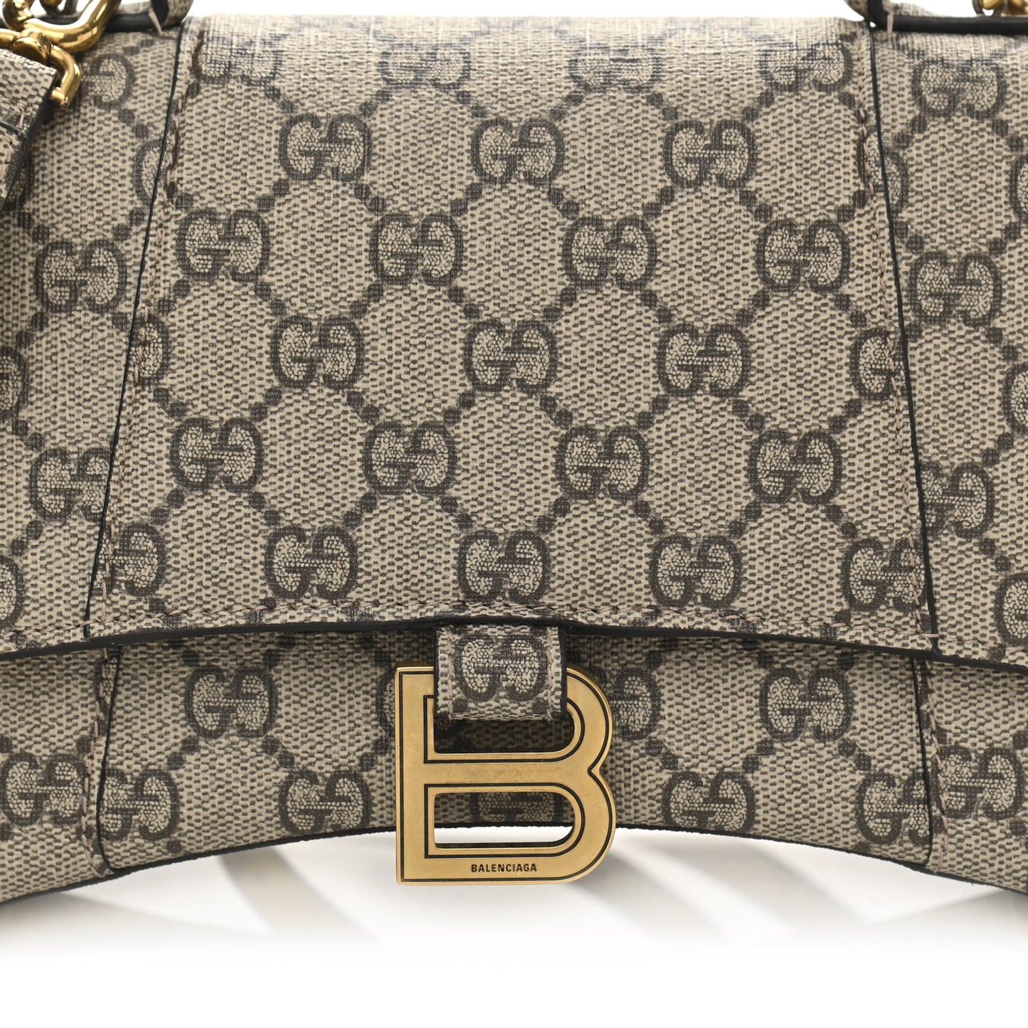 X GUCCI GG Supreme Monogram Small Hourglass Top Handle Bag Beige Ebony