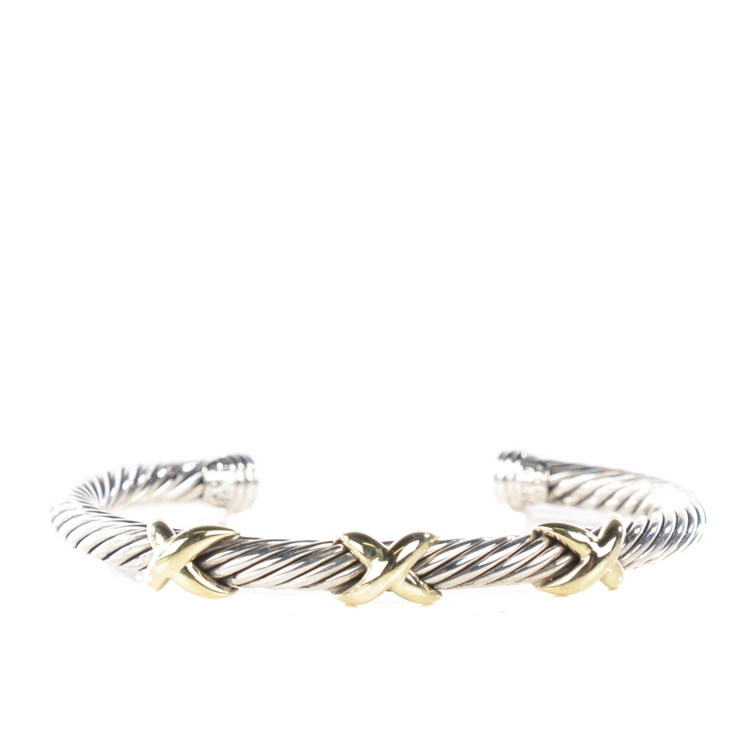 David Yurman Sterling Silver 14K Yellow Gold 5mm Triple X Cable Bracelet 1 of 6