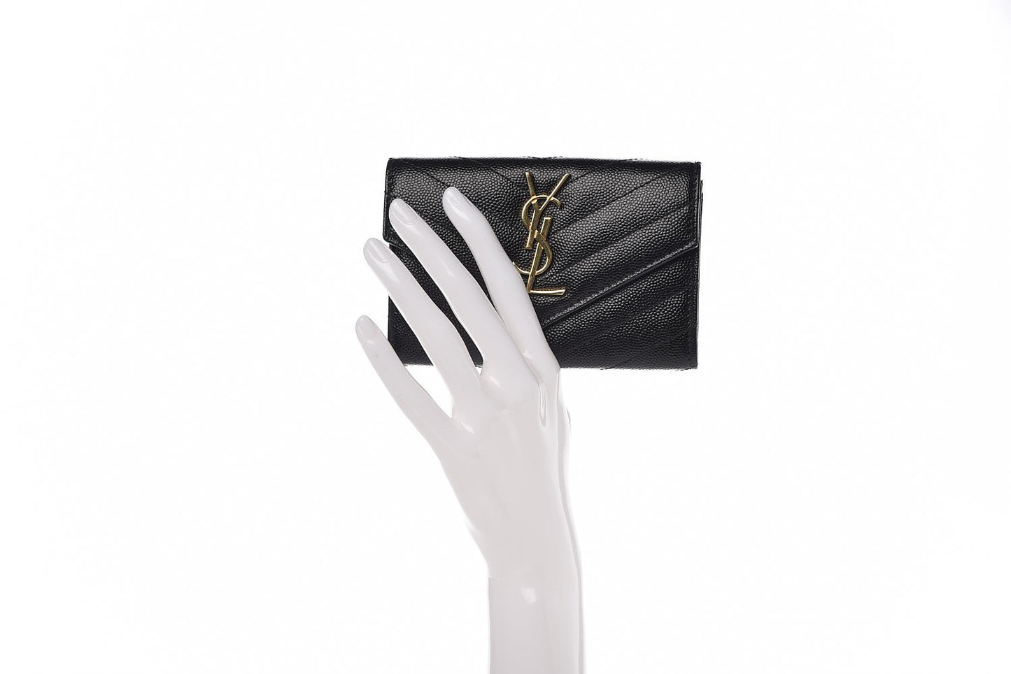 Grain De Poudre Matelasse Chevron Small Monogram Envelope Wallet Black