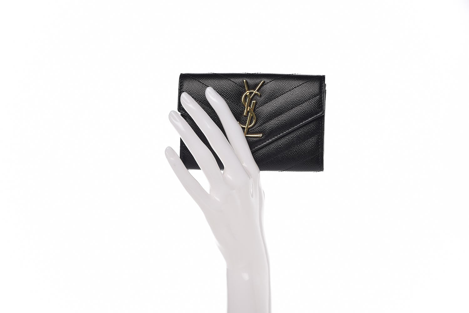 Saint Laurent Grain De Poudre Matelasse Chevron Small Monogram Envelope Wallet Black 2 of 7