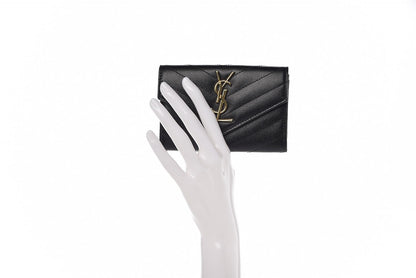 Saint Laurent Grain De Poudre Matelasse Chevron Small Monogram Envelope Wallet Black 2 of 7