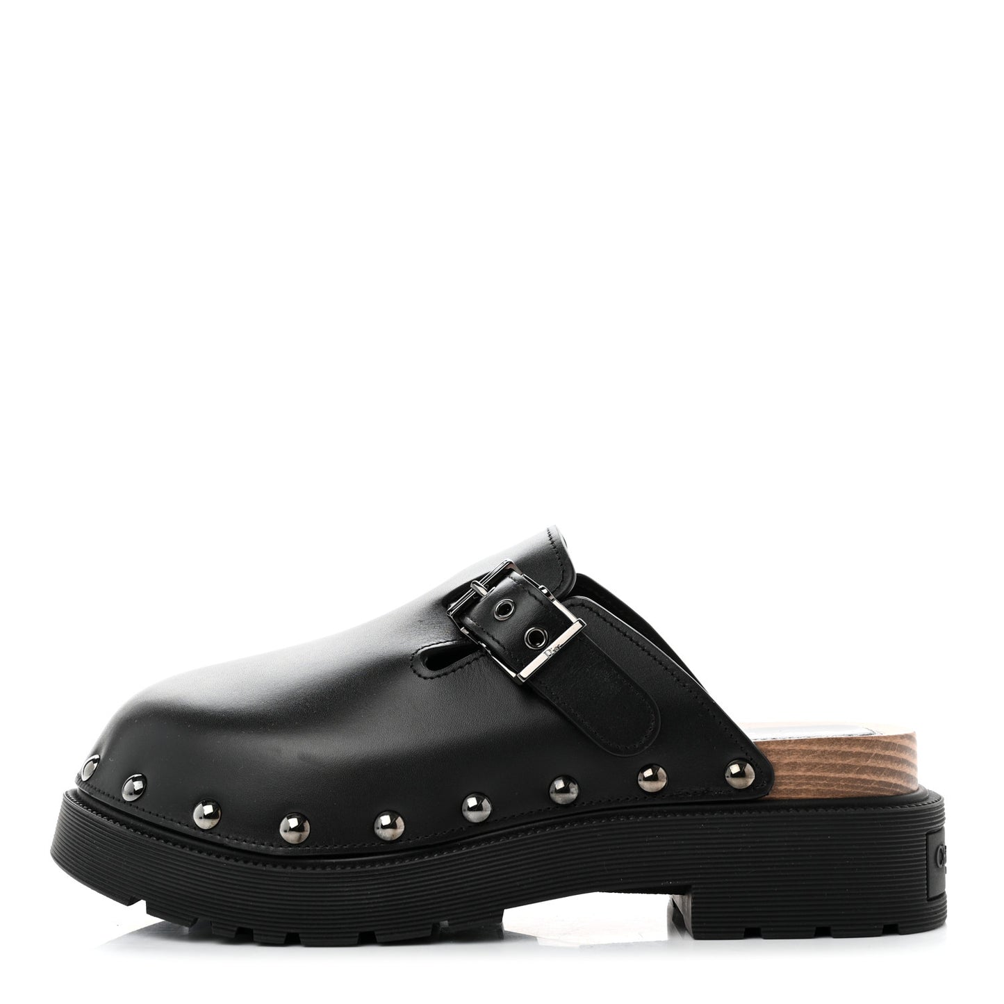 Calfskin Diorquake Buckled Lug Sole 15mm Clogs 40 Black