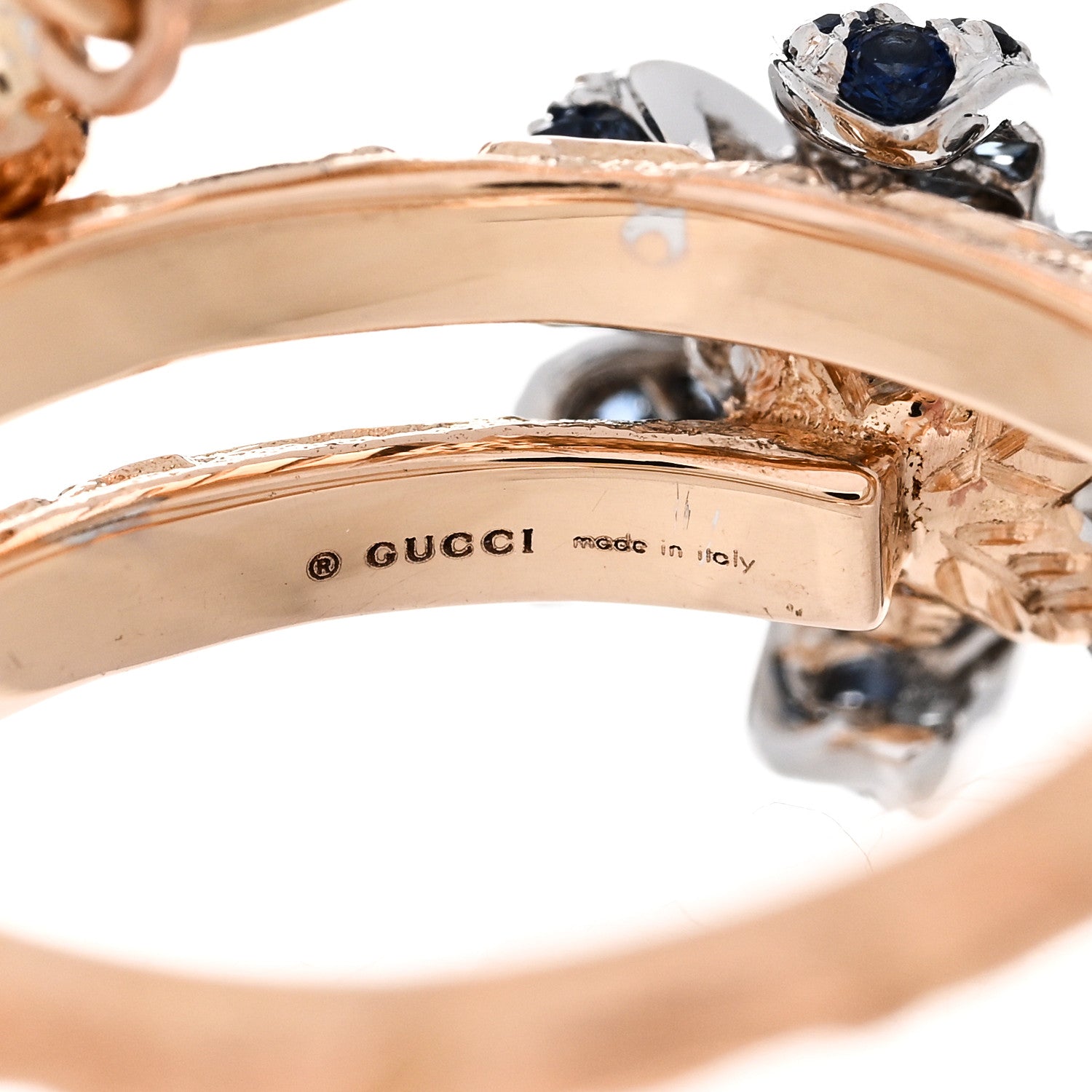 Gucci 18K Rose Gold Diamond Blue Sapphire Flora Wrap Ring 53 6.25 4 of 6