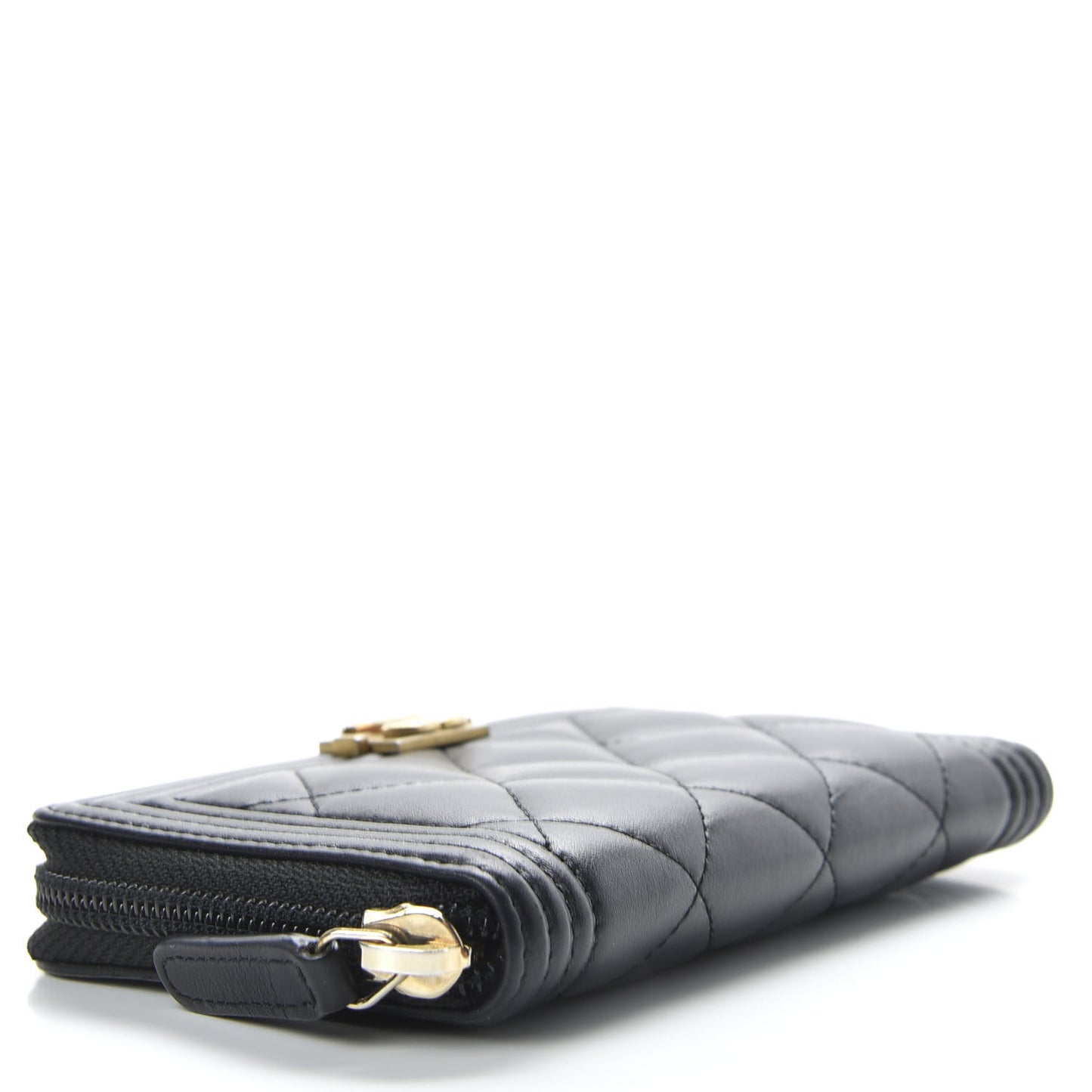 Lambskin Quilted Small Boy Zip Around Wallet Black