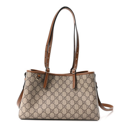 Gucci GG Supreme Monogram Emblem Medium Tote Bag Beige Dark Brown 1 of 10