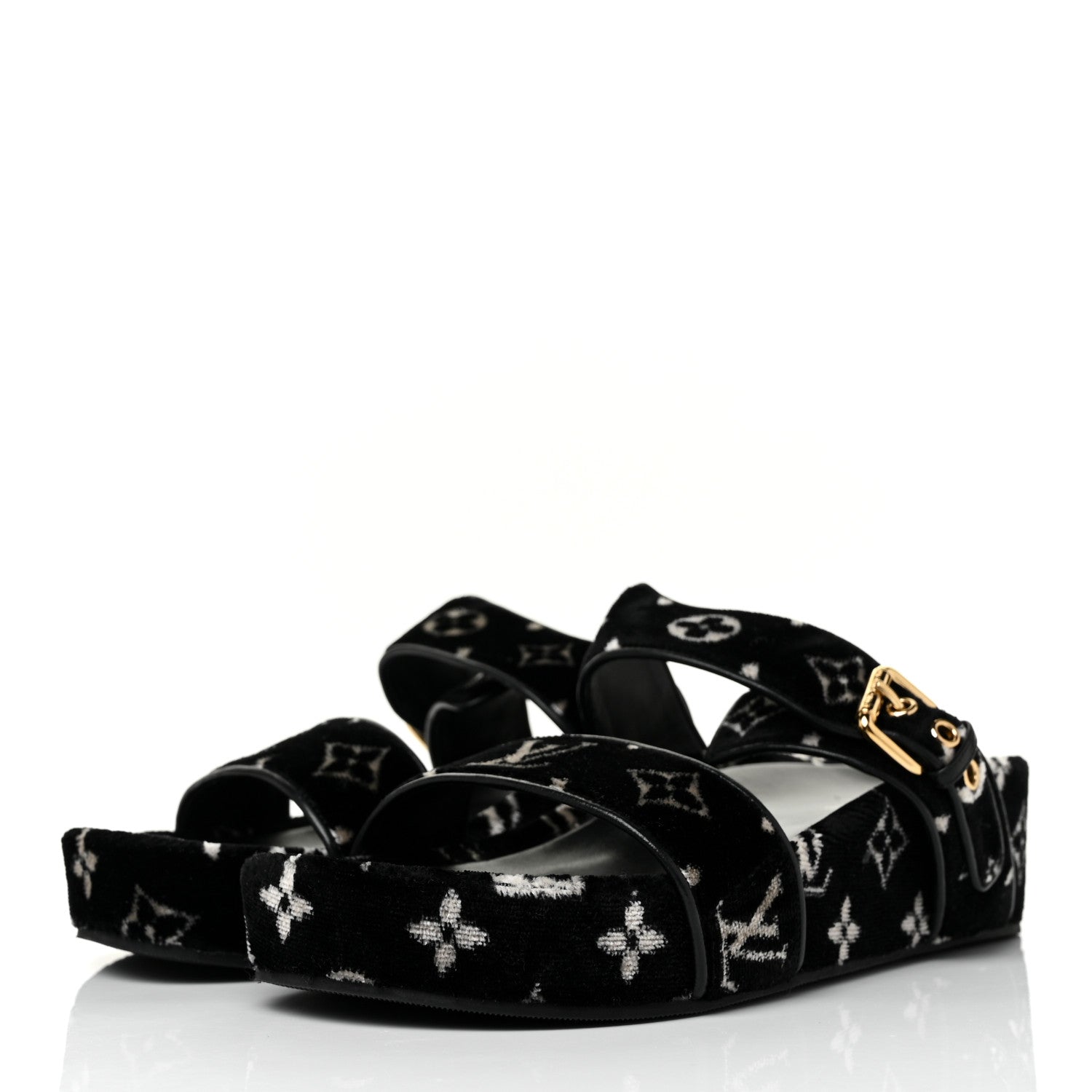 Louis Vuitton Velvet Monogram Jumbo Flatform Mule Sandals 39 Black White 3 of 8