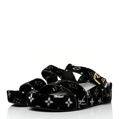 Louis Vuitton Velvet Monogram Jumbo Flatform Mule Sandals 39 Black White 3 of 8