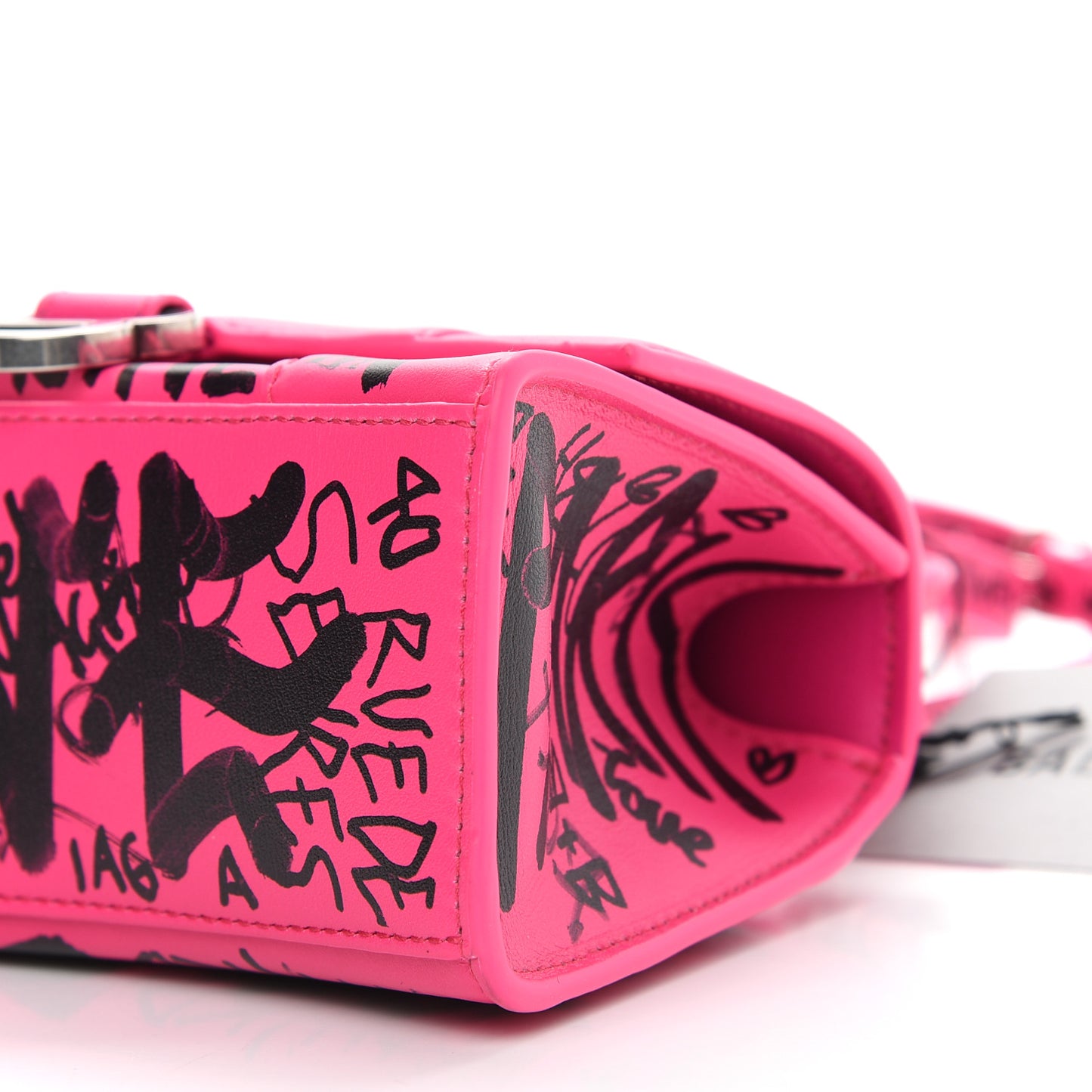 Smooth Calfskin Graffiti Hourglass Top Handle Bag XS Acid Fuchsia Black