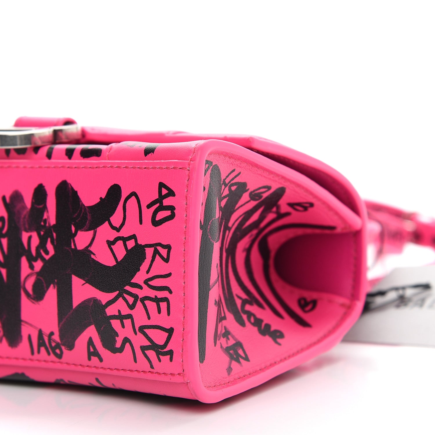 Balenciaga Smooth Calfskin Graffiti Hourglass Top Handle Bag XS Acid Fuchsia Black 9 of 9