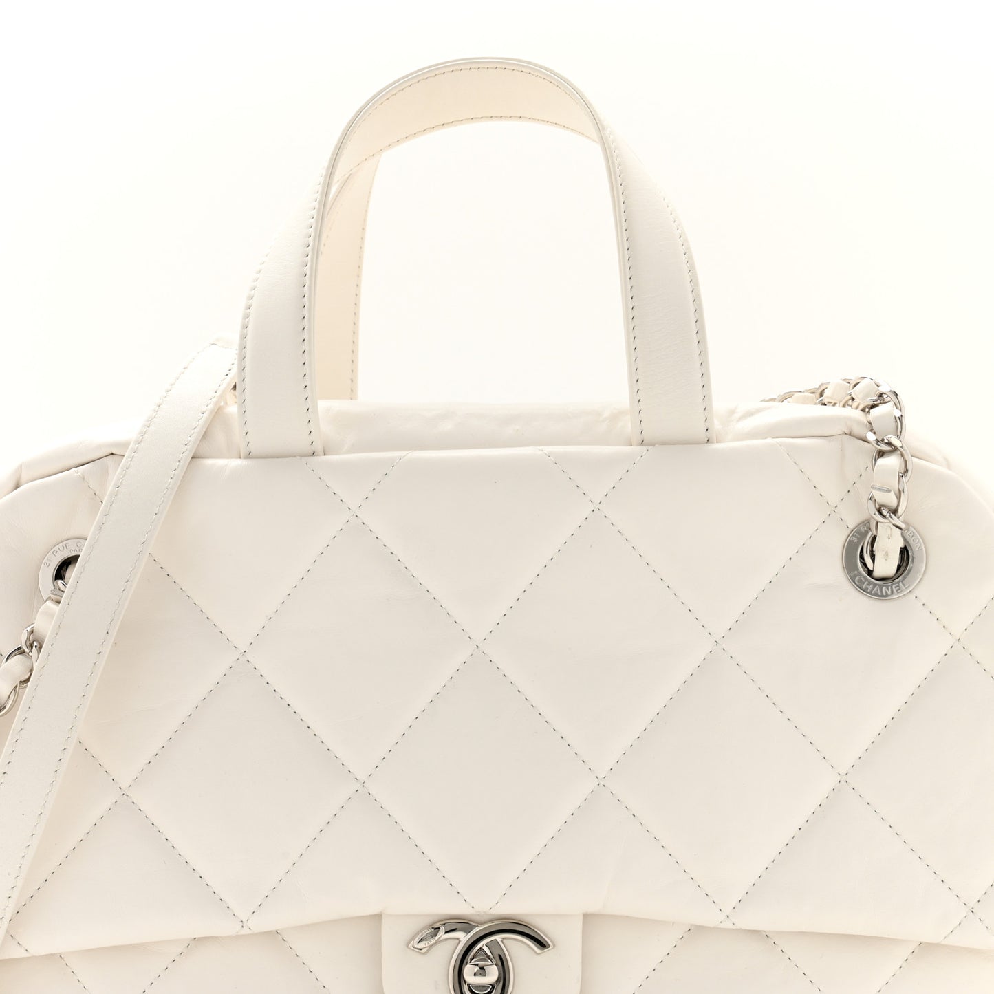 Aged Calfskin Quilted Small Express Bowling Bag White