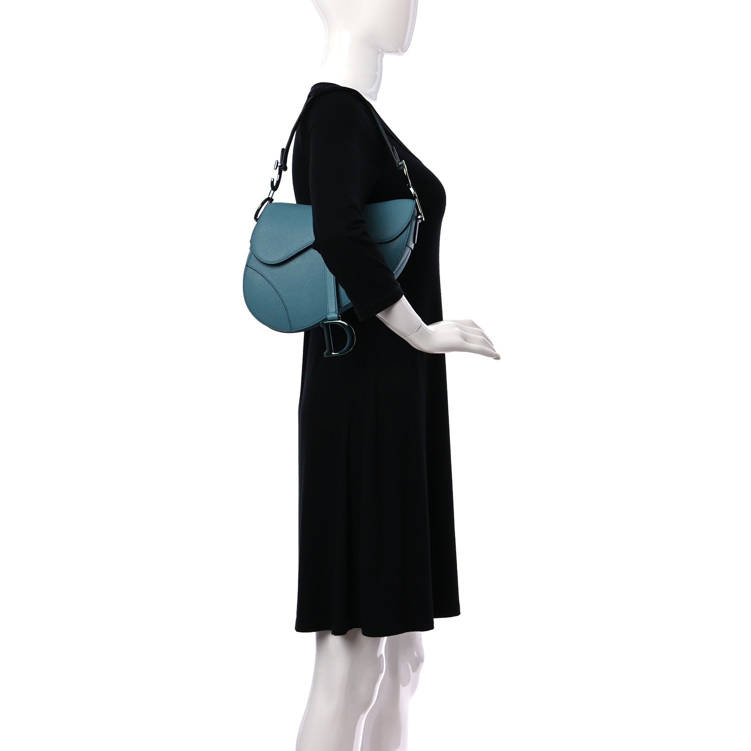 Christian Dior Grained Calfskin Saddle Bag Azure Blue 2 of 8