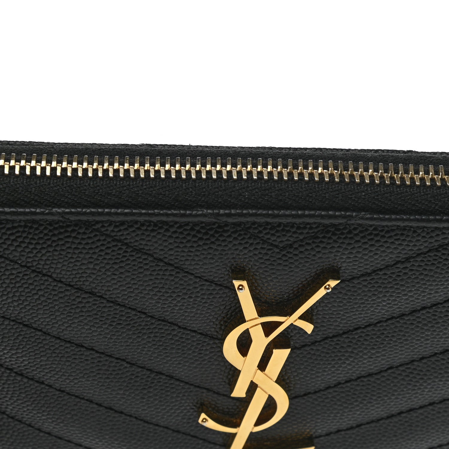 Saint Laurent Grain De Poudre Matelasse Chevron Monogram Zip Around Wallet Black 8 of 10