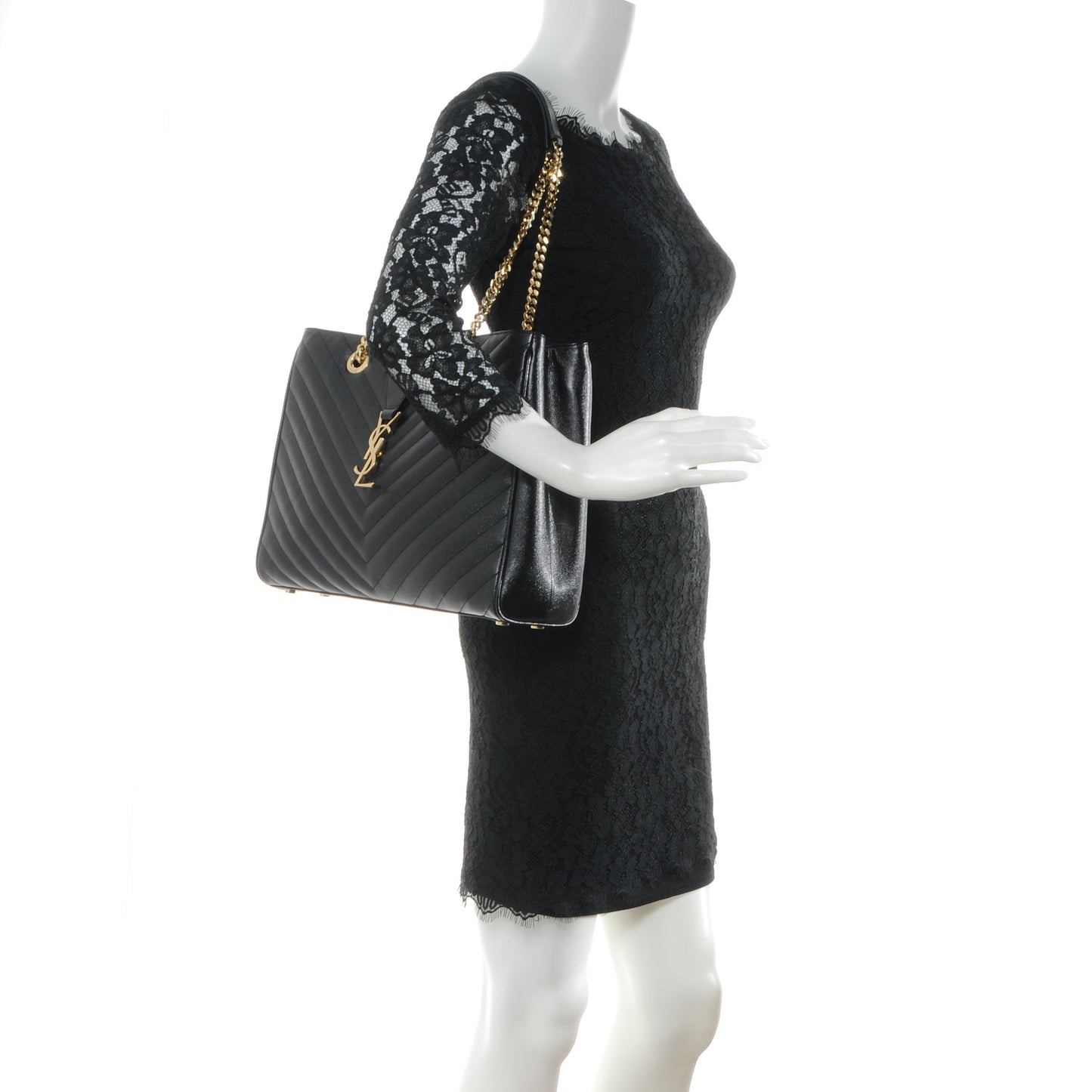Matelasse Chevron Monogram Shopping Bag Black