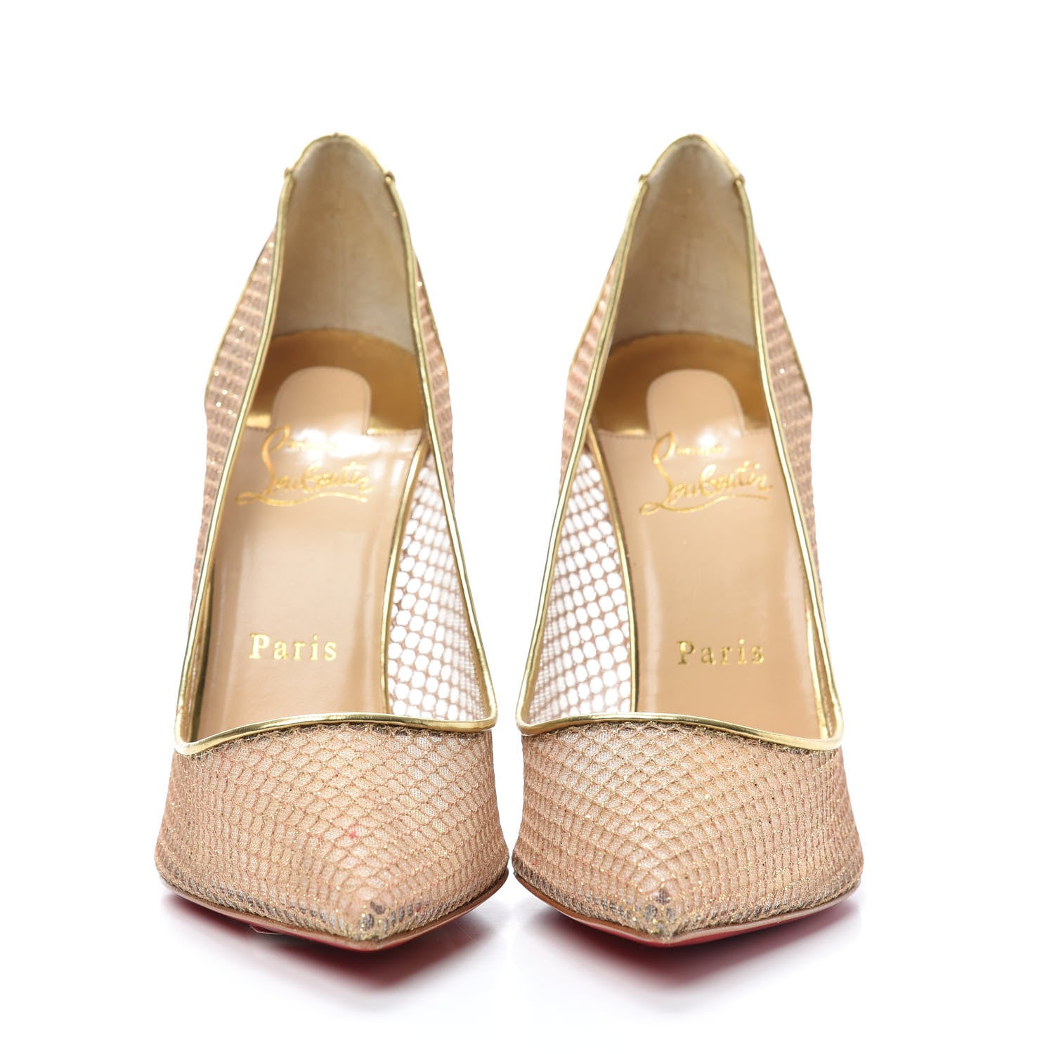 Christian Louboutin Metallic Fishnet Follies Resille 100 Pumps 39 Gold 2 of 7