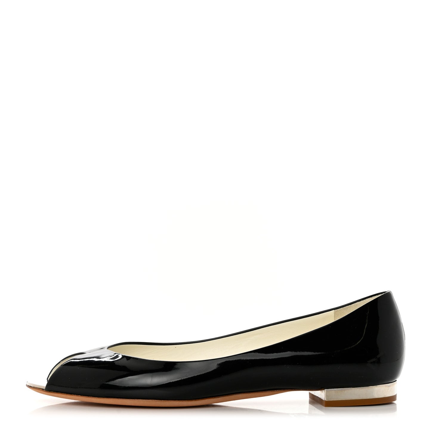 Patent Mirrored Peep Toe Flats 40 Black