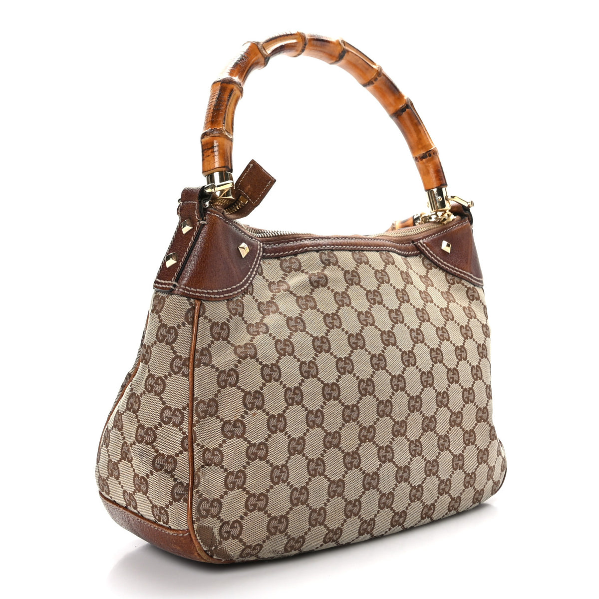 Gucci Monogram Canvas Bamboo Top Handle Bag Brown 3 of 10