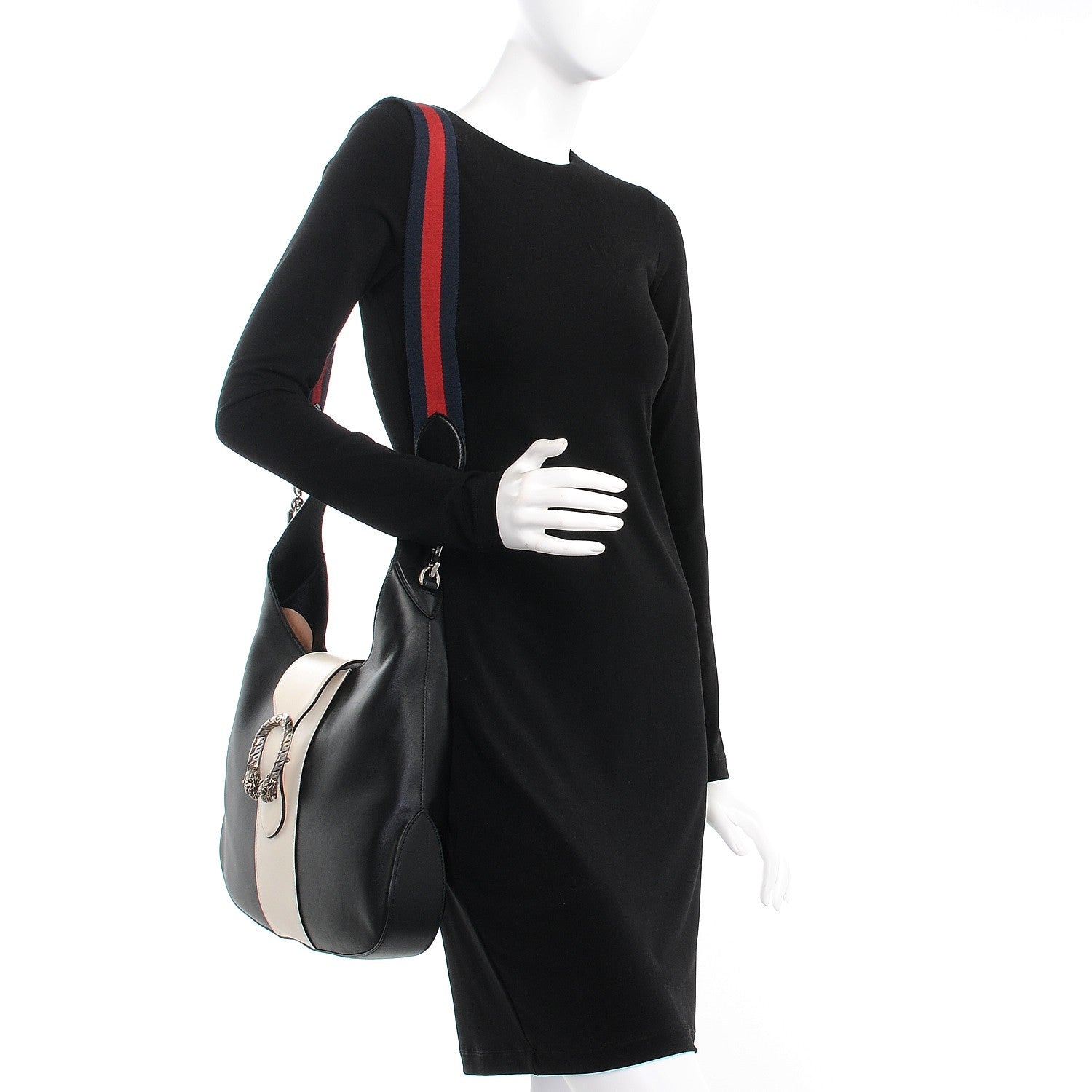 Gucci Calfskin Web Medium Dionysus Hobo Black White 2 of 8
