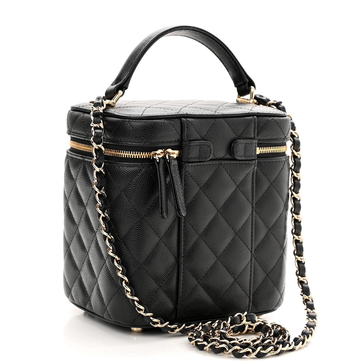 Caviar Quilted Small Top Handle Vanity Case With Chain Black