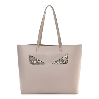 Fendi Vitello Ginevra Elaphe Monster Eyes Shopping Tote Grigio Polvere Naturale 1 of 15