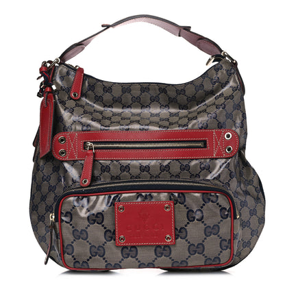 Gucci Crystal Monogram Voyager Hobo Navy Red 1 of 8