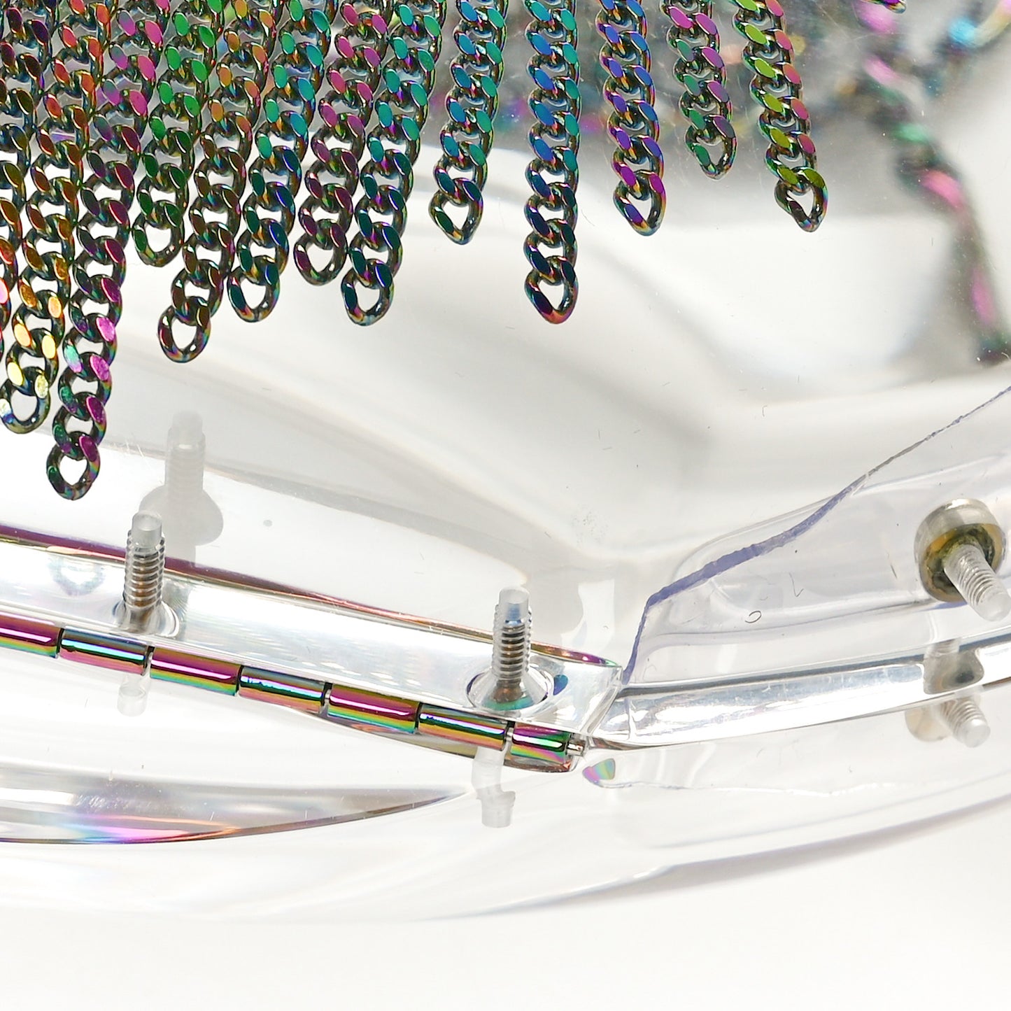 Plexiglass Iridescent Chain Fringe CC Clutch Clear