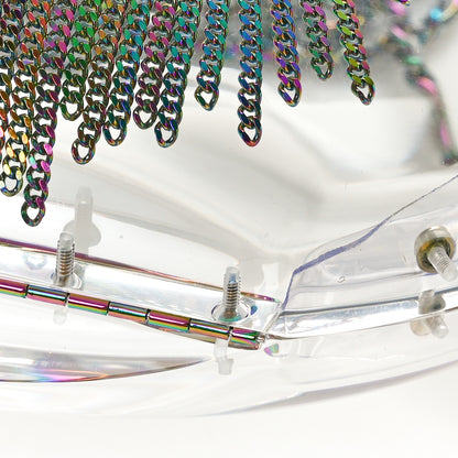 Chanel Plexiglass Iridescent Chain Fringe CC Clutch Clear 8 of 9