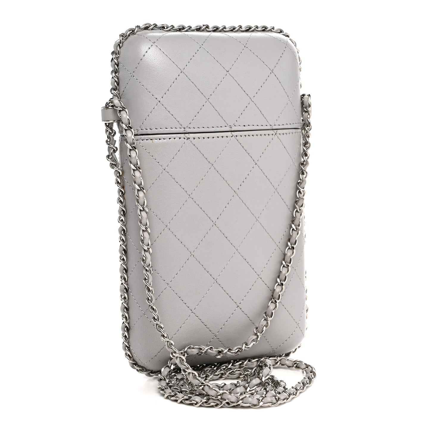 Lambskin Quilted Chain Around Phone Holder Grey