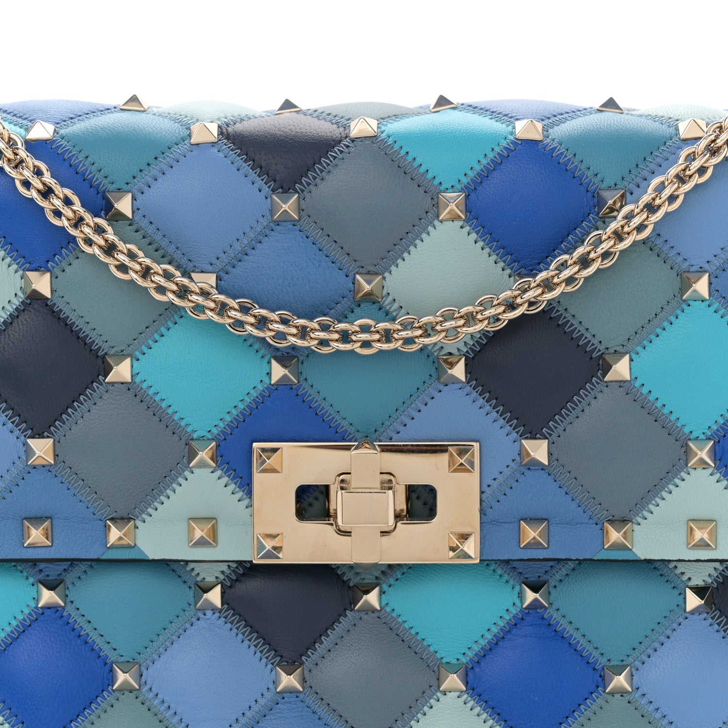 Valentino Garavani Lambskin Patchwork Medium Rockstud Spike Shoulder Bag Angel Blue 7 of 11