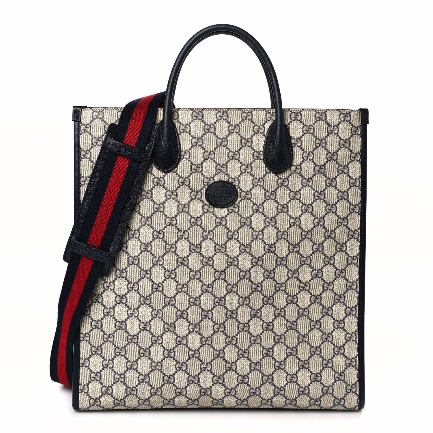 Gucci GG Supreme Monogram Textured Dollar Calfskin Web Medium Retro Interlocking G Vertical Tote Bag Beige Blue 1 of 8