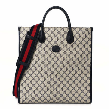 Gucci GG Supreme Monogram Textured Dollar Calfskin Web Medium Retro Interlocking G Vertical Tote Bag Beige Blue 1 of 8