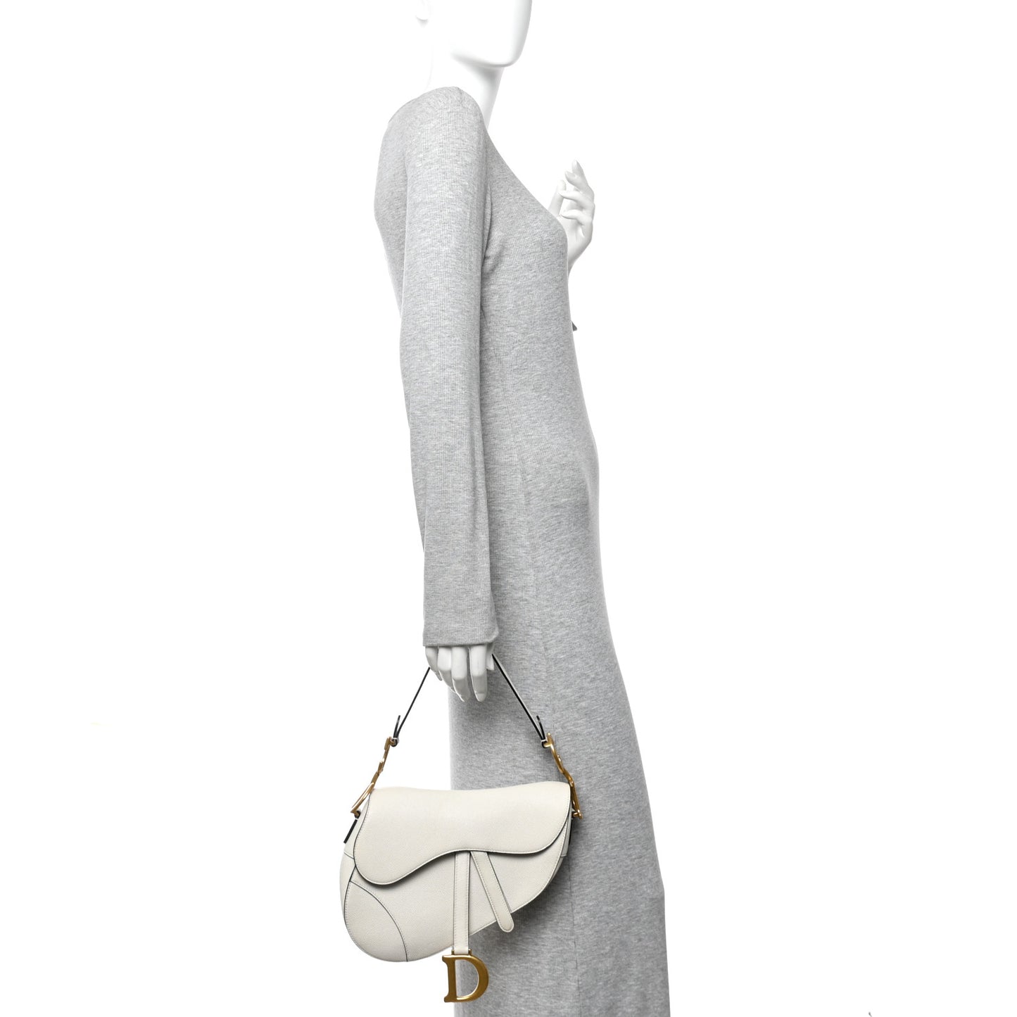 Grained Calfskin Saddle Bag White