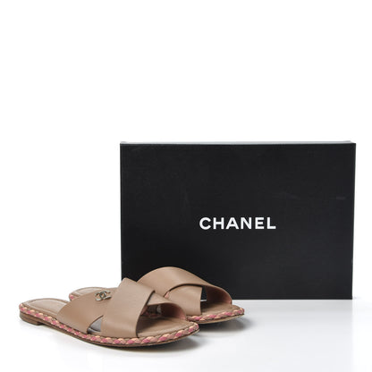 Chanel Lambskin Braided Mule Sandals 38 Light Brown 10 of 10