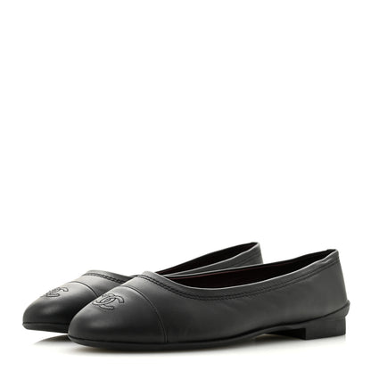 Chanel Lambskin Cap Toe CC Uniform Ballerina Flats 40 Black 4 of 9