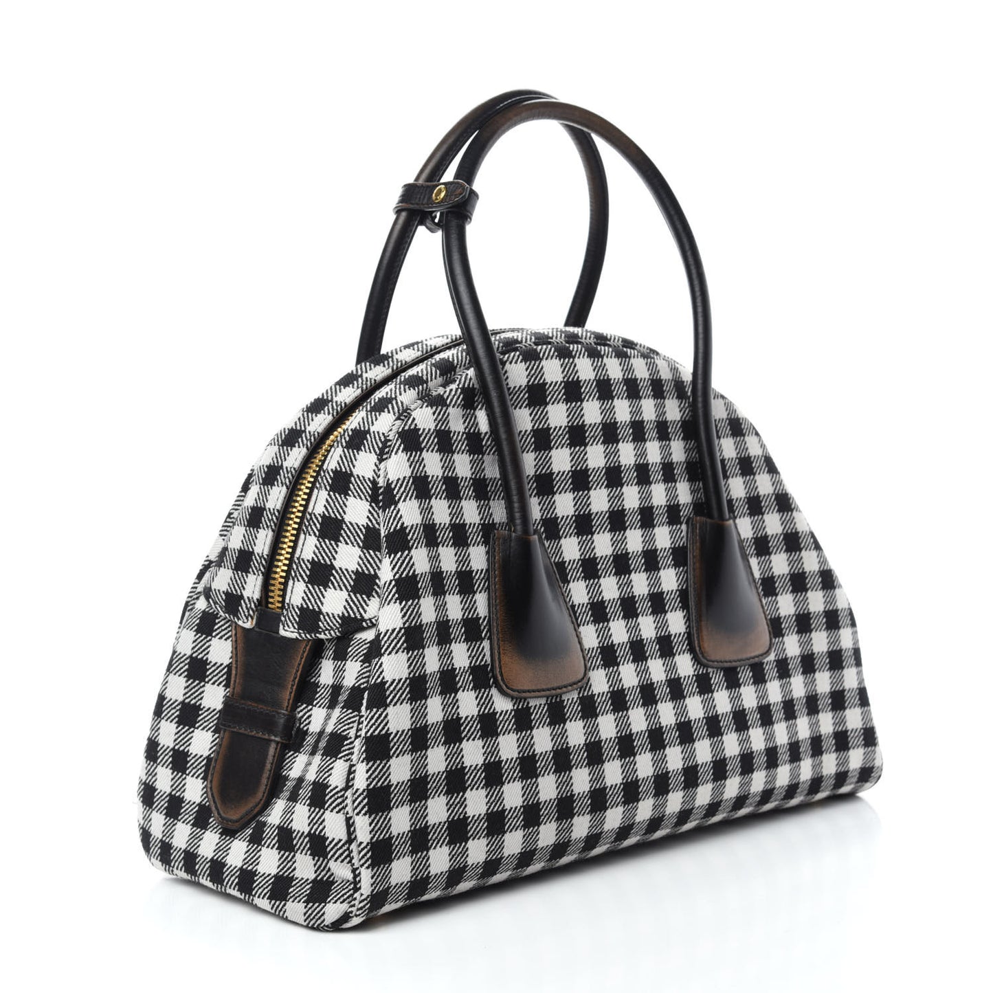 Jacquard Check Vitello Vintage Vichy Bowler Bag White Black