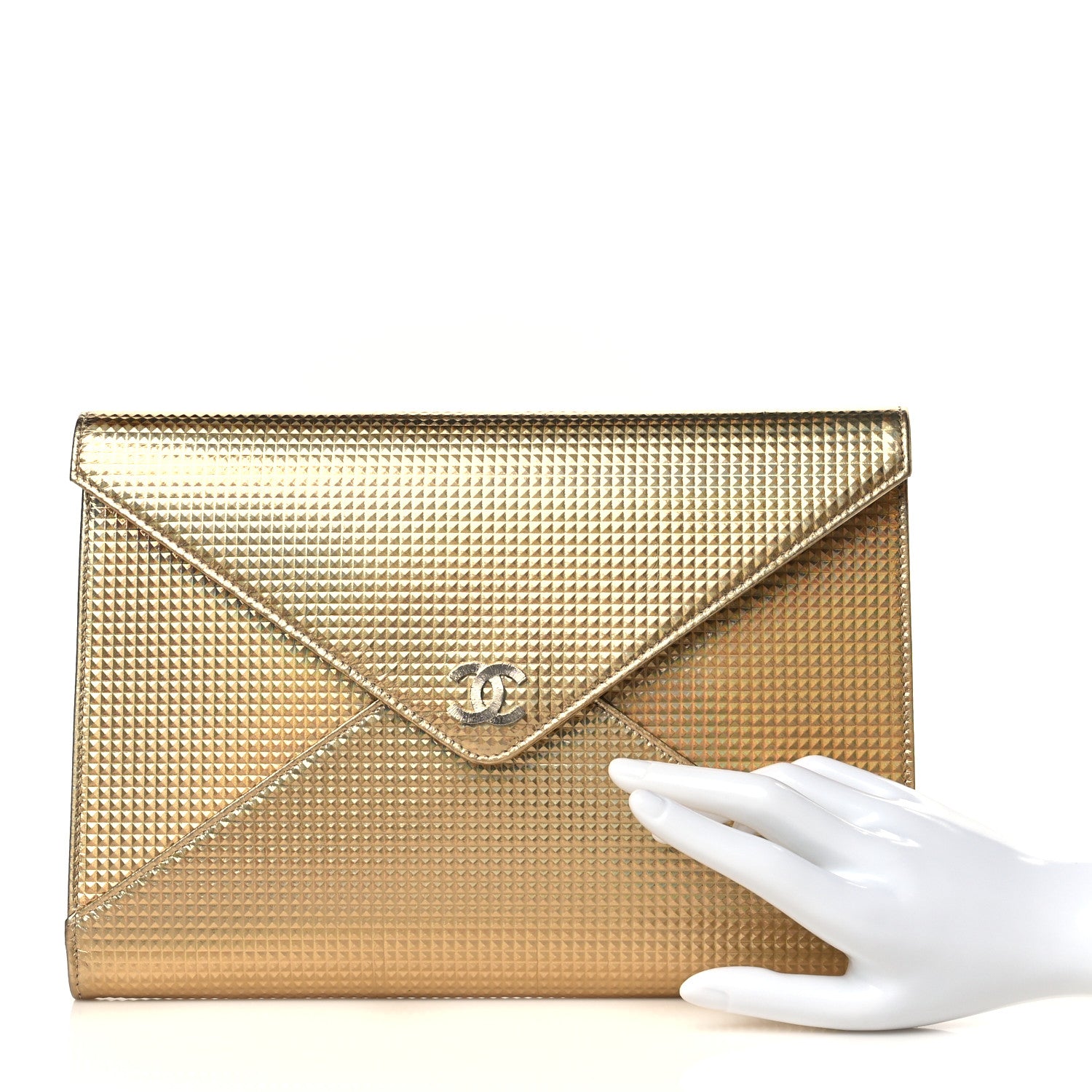 Chanel Metallic Lambskin Embossed Envelope Clutch Gold 2 of 8