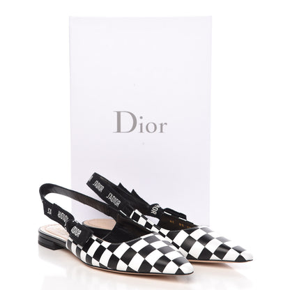 Christian Dior Calfskin Ribbon Checker Print J'Adior Slingback Ballet Flats 38 Black White 9 of 9