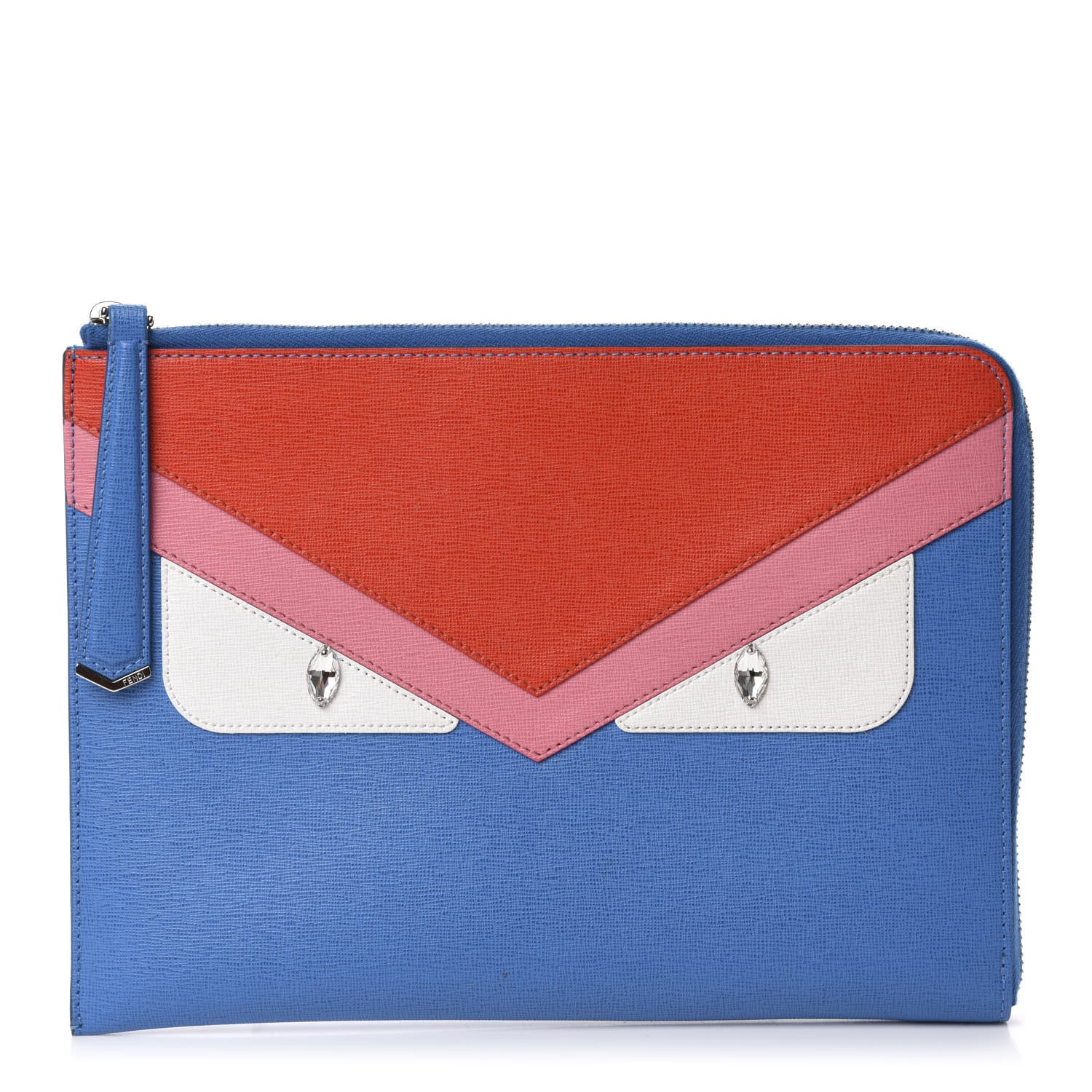 Fendi Vitello Elite Crystal Eye Monster Zip Around Pouch Royal Blue Papavero Multicolor 1 of 8