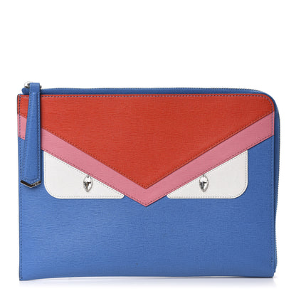Fendi Vitello Elite Crystal Eye Monster Zip Around Pouch Royal Blue Papavero Multicolor 1 of 8
