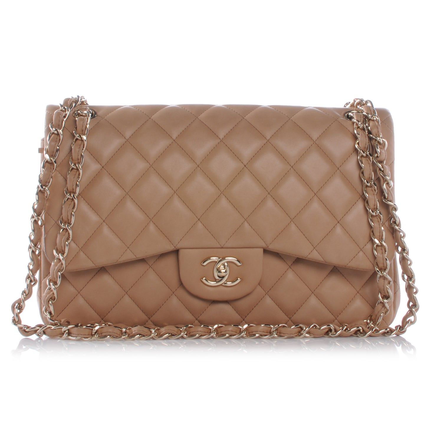 Lambskin Jumbo Double Flap Dark Beige