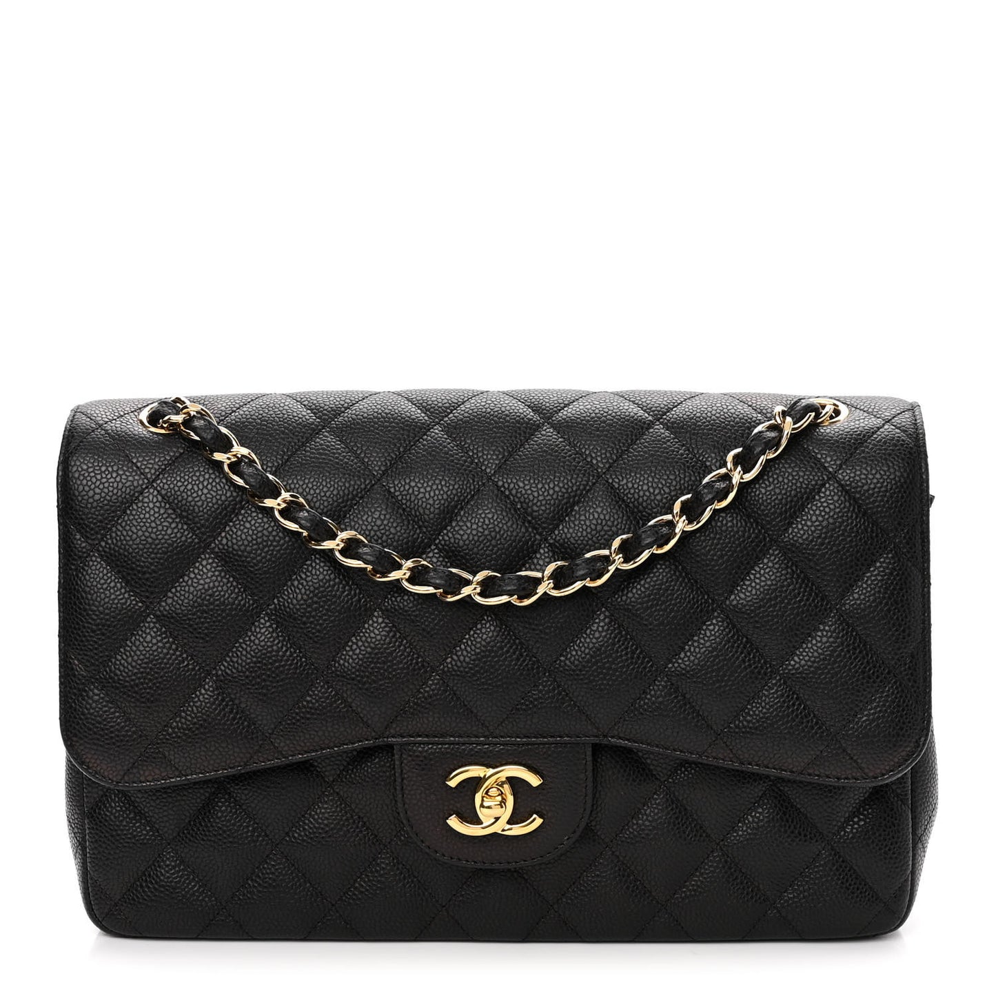 Caviar Quilted Jumbo Double Flap Black