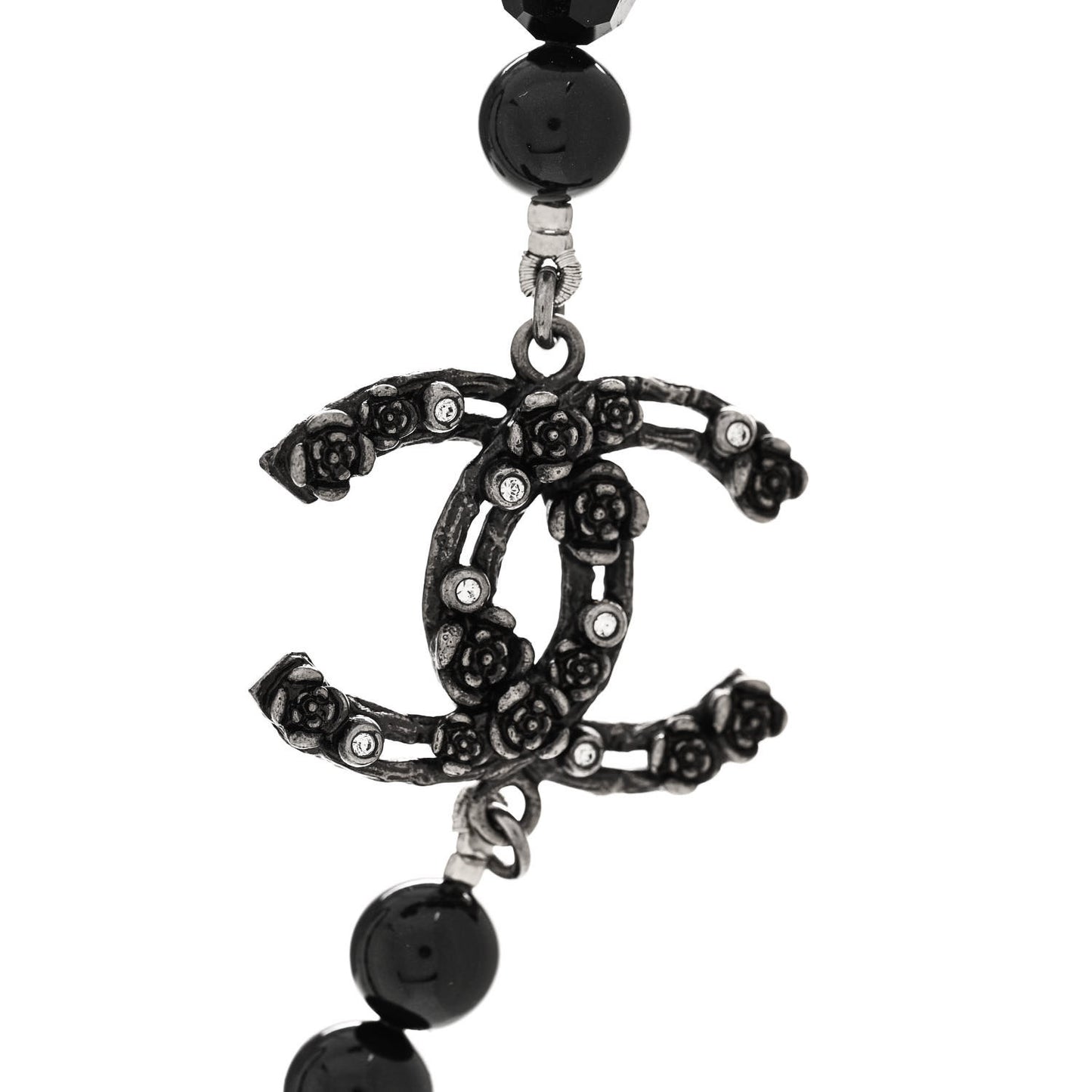 Pearl Crystal CC Camellia Necklace Ruthenium Black