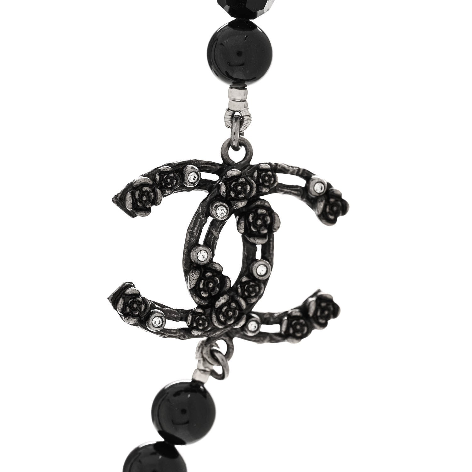 Chanel Pearl Crystal CC Camellia Necklace Ruthenium Black 4 of 6