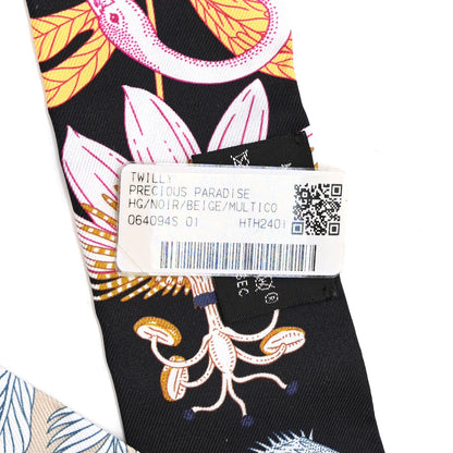 Hermes Silk Precious Paradise Twilly Black Beige Multicolor 4 of 4