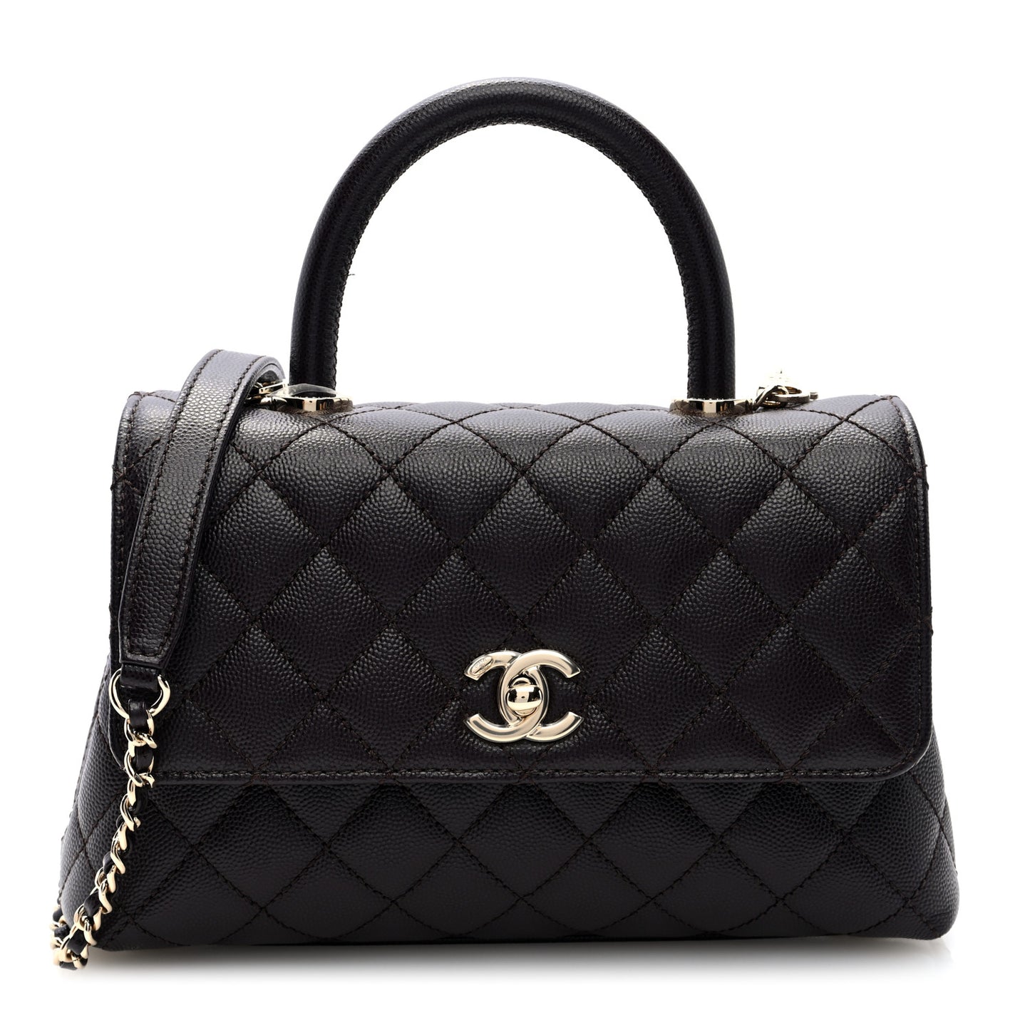 Caviar Quilted Mini Coco Handle Flap Dark Brown
