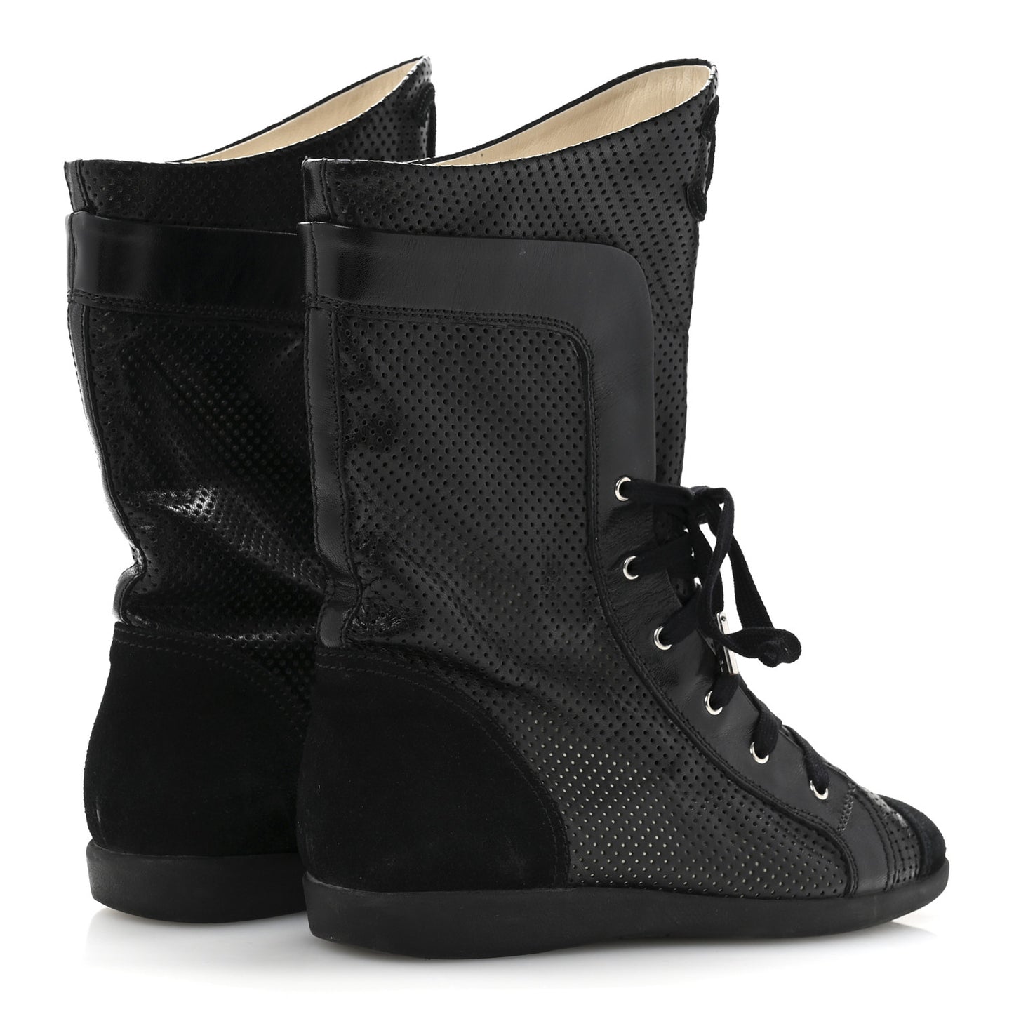 Perforated Lambskin High Top CC Sneaker Boots 36.5 Black