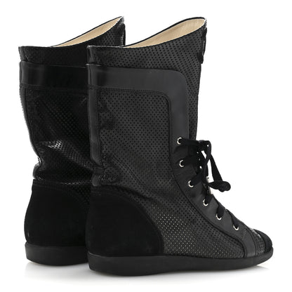 Chanel Perforated Lambskin High Top CC Sneaker Boots 36.5 Black 5 of 10