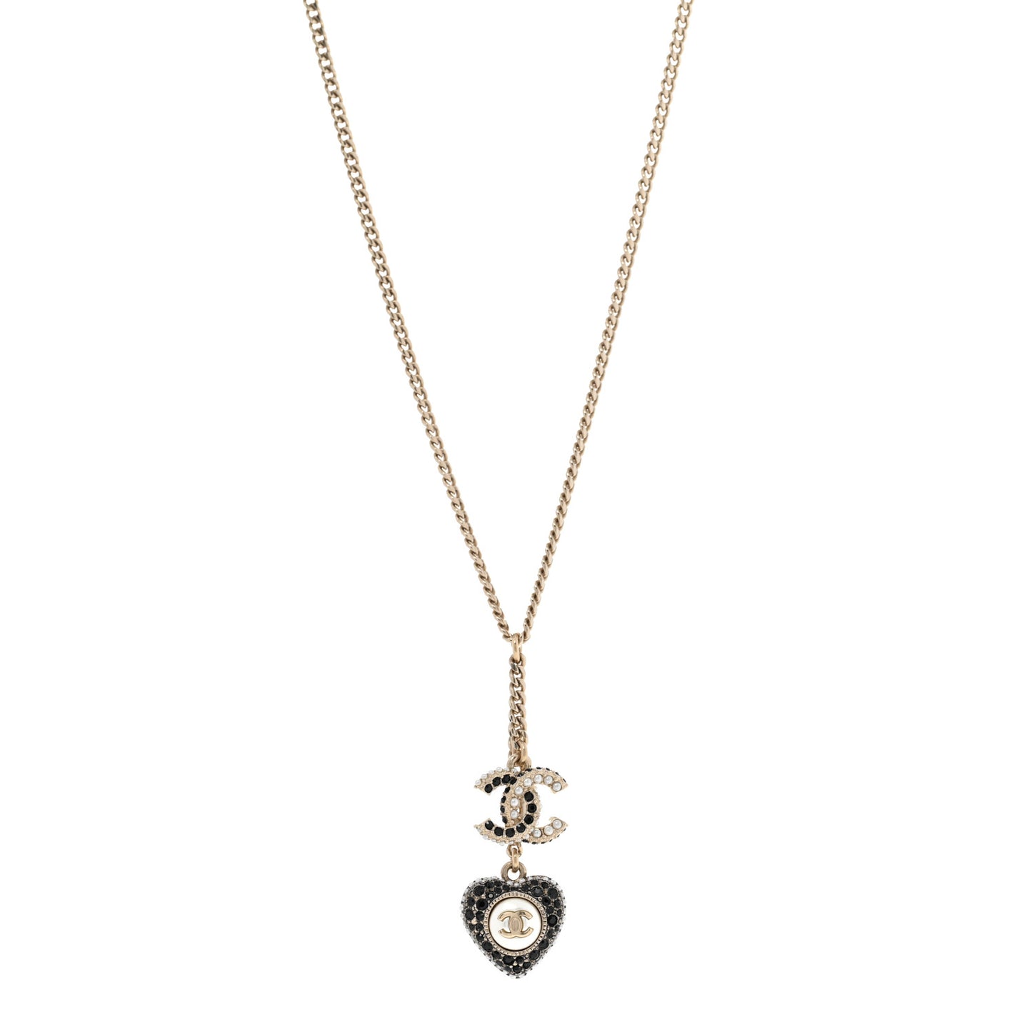Crystal CC Heart Necklace Black Pearly White Gold