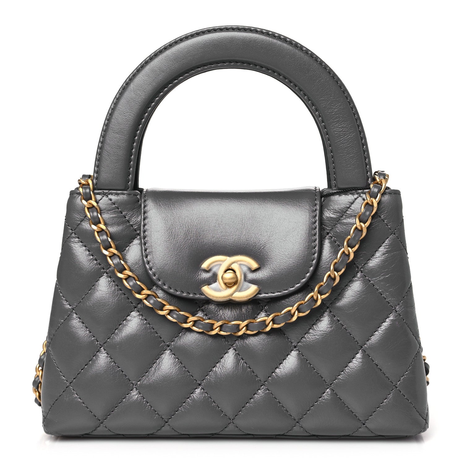 Chanel Shiny Aged Calfskin Quilted Nano Kelly Shopper Grey 1 of 11